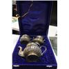 Image 1 : CASED SILVER PLATE TEAPOT, AND CREAM AND SUGAR