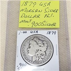 1879 USA MORGAN SILVER DOLLAR .900 SILVER - IN EXCELLENT CONDITION