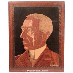 Amundsen, Roald.  Marquetry (intarsia) bust portr