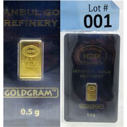 1/2 Gram Turkish Mint .9999 Fine Gold Bar