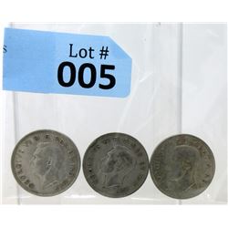 Three 90% Silver King George 50¢ Pieces