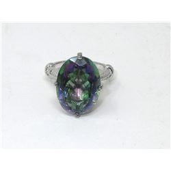 Huge 11.61 Mystic Topaz & Diamond Ring