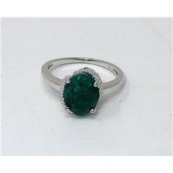 Sterling Silver Emerald & Diamond Cocktail Ring