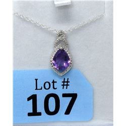 Sterling Silver Amethyst & Diamond Pendant