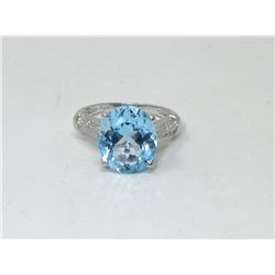 Lively Blue Topaz & Diamond Sterling Silver Ring