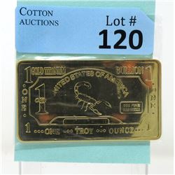 1 Oz. USA Mint .999 Titanium Bullion Gold Clad Bar