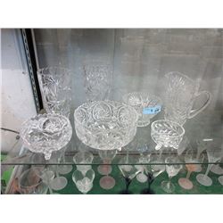 7 Crystal Vases, Jug and Footed  Bowls