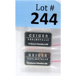 2 x 10 Gram Geiger Edelmetalle .999 Silver Bars