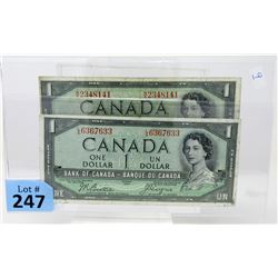 Two 1954 Canadian Devil Head $1.00 Notes