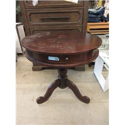 Round Wood Accent Table with Drawer