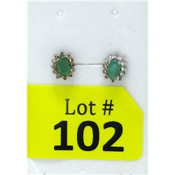 New Diamond & Emerald Sterling Silver Earrings