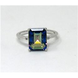 Ocean Blue Mystic Topaz & Diamond Solitaire Ring