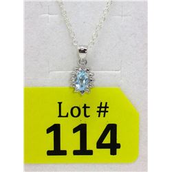 Blue Topaz & Diamond Sterling Silver Pendant