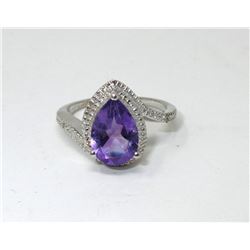 Amethyst & Diamond Sterling Silver Dinner Ring