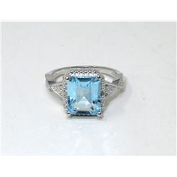 Blue Topaz & Diamond Sterling Silver Ring