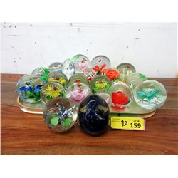 20 Art Glass Paper Weights with Tray