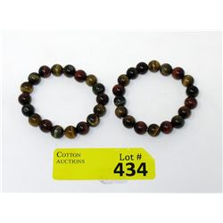 2 Tigers Eye Gemstone Bead Stretch Bracelets