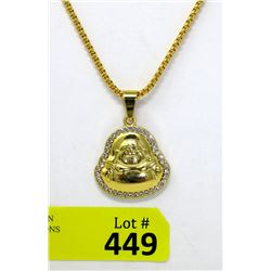 New Gold Plated Crystal 28  Buddha Necklace