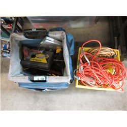 Tool Pouch and Contents & Crate of Extension Cords