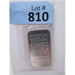 1 Oz.  .999 Fine Silver "Johnson Matthey" Bar