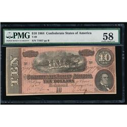 1864 $10 Confederate States of America Note PMG 58