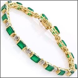 Plated 18KT Yellow Gold 12.33ctw Green Agate and Diamond Bracelet