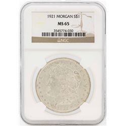 1921 $1 Morgan Silver Dollar Coin NGC MS65