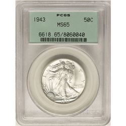 1943 Walking Liberty Half Dollar Coin PCGS MS65 Old Green Holder