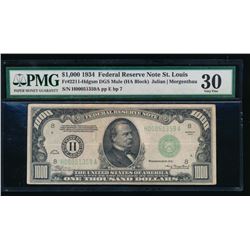 1934 $1000 St Louis Federal Reserve Note PMG 30