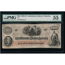 1862-63 $100 Confederate States of America Note PMG 55
