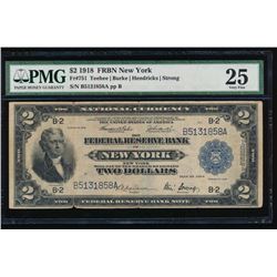 1918 $2 New York Federal Reserve Bank Note PMG 25