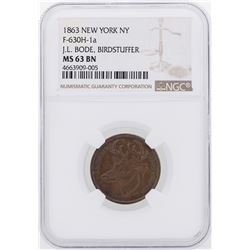 1863 J.L. Bode, Birdstuffer Civil War Token NGC MS63BN