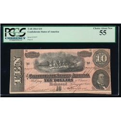 1864 $10 Confederate States of America Note PMG 55