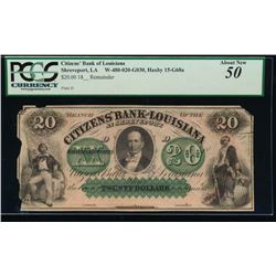 1800's $20 Citizens Bank Obsolete Note PCGS 50