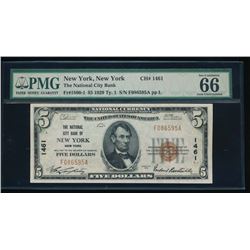 1929 $5 New York National Bank Note PMG 66EPQ