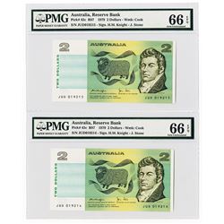 Australia, Reserve Bank, 1979 High Grade Sequential Pair of $2 Banknotes.