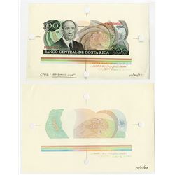 Banco Central De Costa Rica, 1987 Archival Large Margin Production Specimen/Proof with Progress Proo