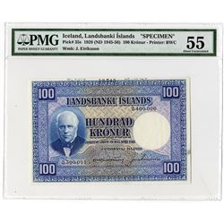 Landsbanki Islands, 1928 (1949) Specimen Banknote.