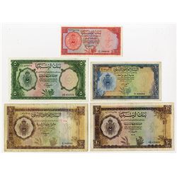 National Bank of Libya & Bank of Libya. 1959-1963. Quintet of Issued Banknotes.