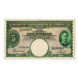 Board of Commissioners of Currency Malaya, 1941 Issue Banknote.