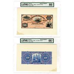 Banco Mercantil Mexicano, ND (1882) 50 Pesos Face and Back Proof Pair.