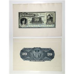 Banco de Guanajuato ND, Ser. A, (ca.1900-1909) Banknote Face and Back Proofs.