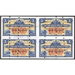 Union Bank of Scotland, Ltd, Archival Specimen, 1948 Issue Uncut Sheet of 4.