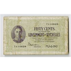 Government of Seychelles, 1943 Issue Banknote.