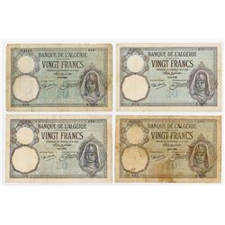 Banque de l'Algerie. 1926-1932. Quartet of Issued Banknotes.