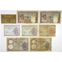 Banque de l'Algerie. 1929-1948. Octet of Issued Banknotes.