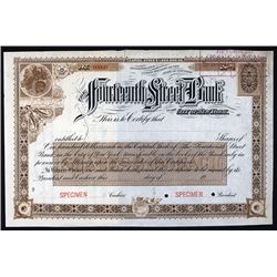 Fourteenth Street Bank in the City of New York, 1900-1905 Specimen Stock Certificate.