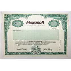 Microsoft Specimen Stock, 1990 Specimen Stock Certificate.