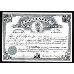 Excelsior Watch Co. 188o's Issued but Undated Stock Certificate.