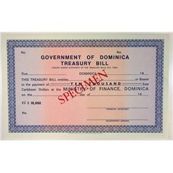 Government of Dominica. ND(1970's). Specimen Treasury Bill.